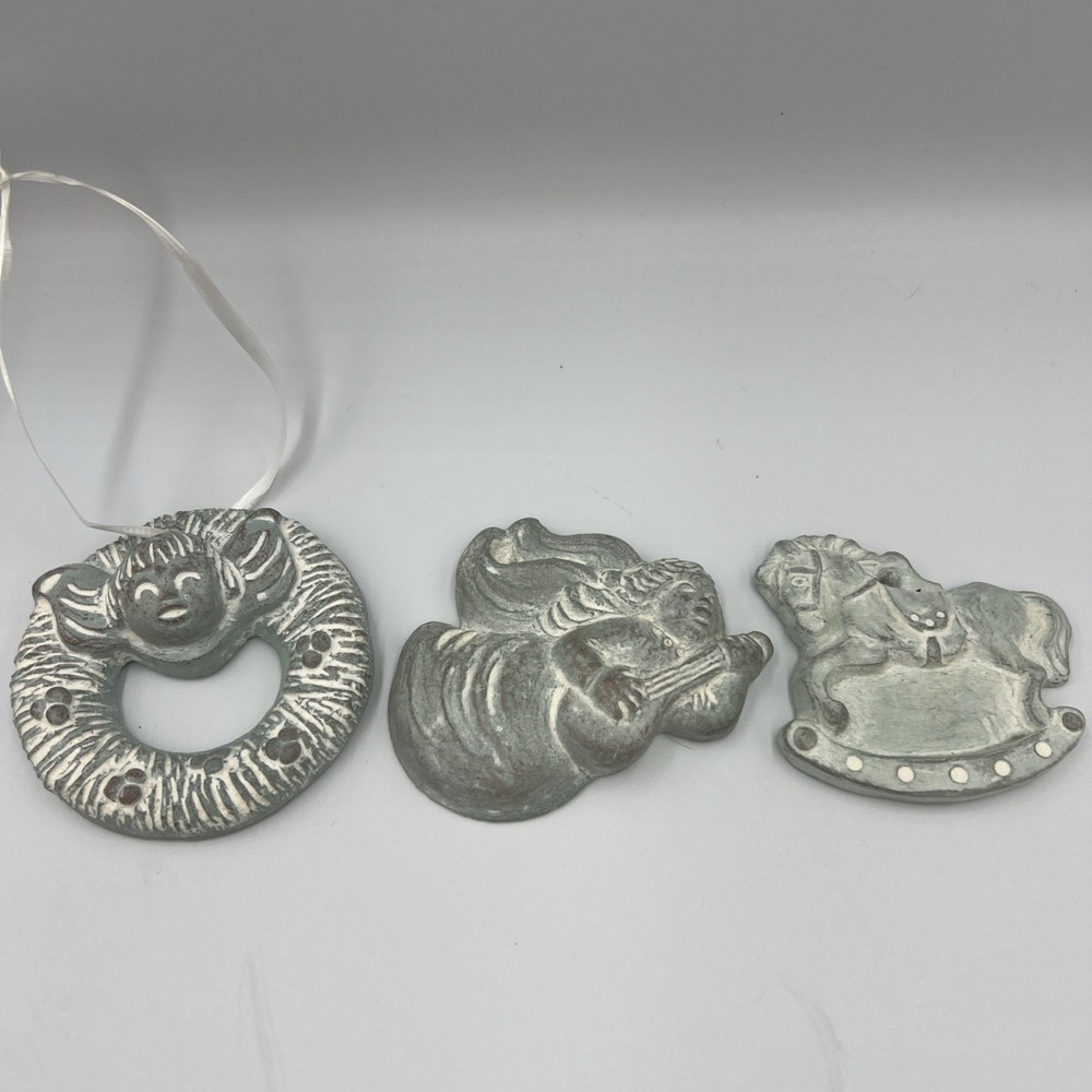 Isabel‎ Bloom Christmas Ornaments Vintage Set of 3 Signed Angel Wreath Horse